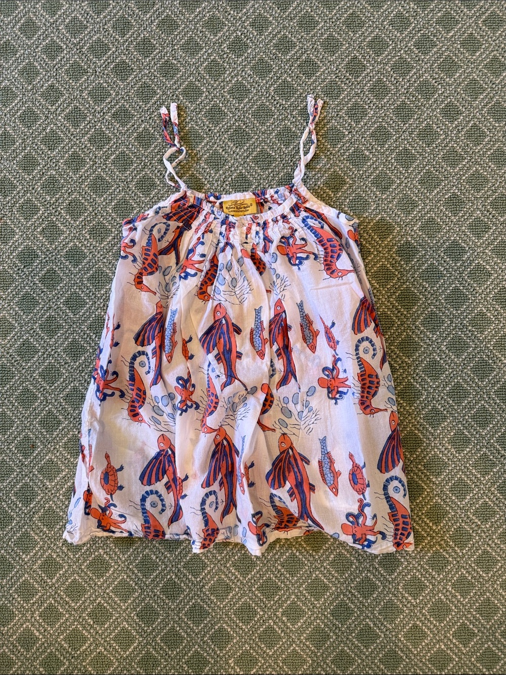Roller Rabbit Kids Swim Coverup Dress - White with Blue & Orange Fish Print